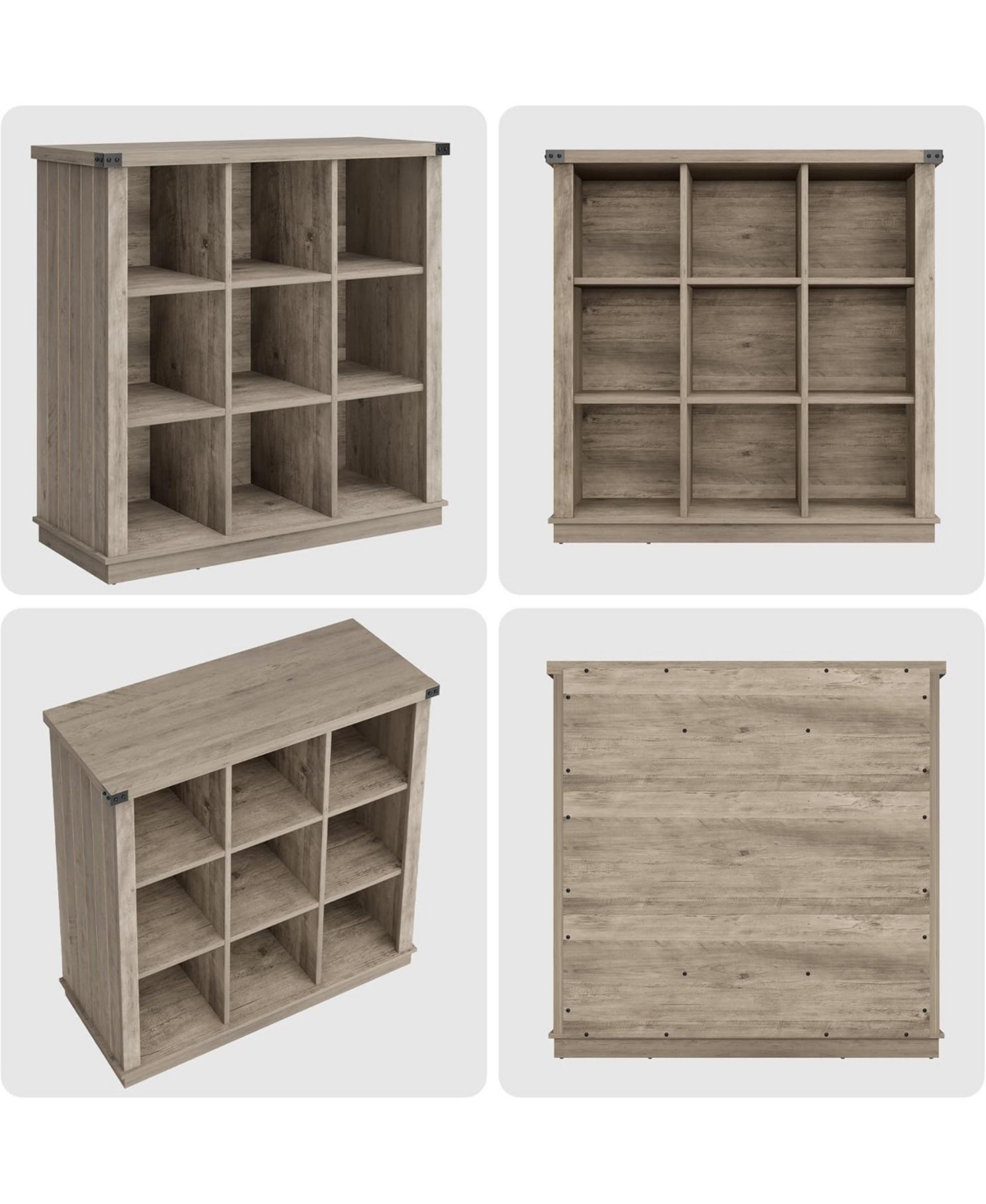37.4" 9-Cube Farmhouse Horizontal Bookcase, 4-Tier Storage Organizer for Entryway and Living Room