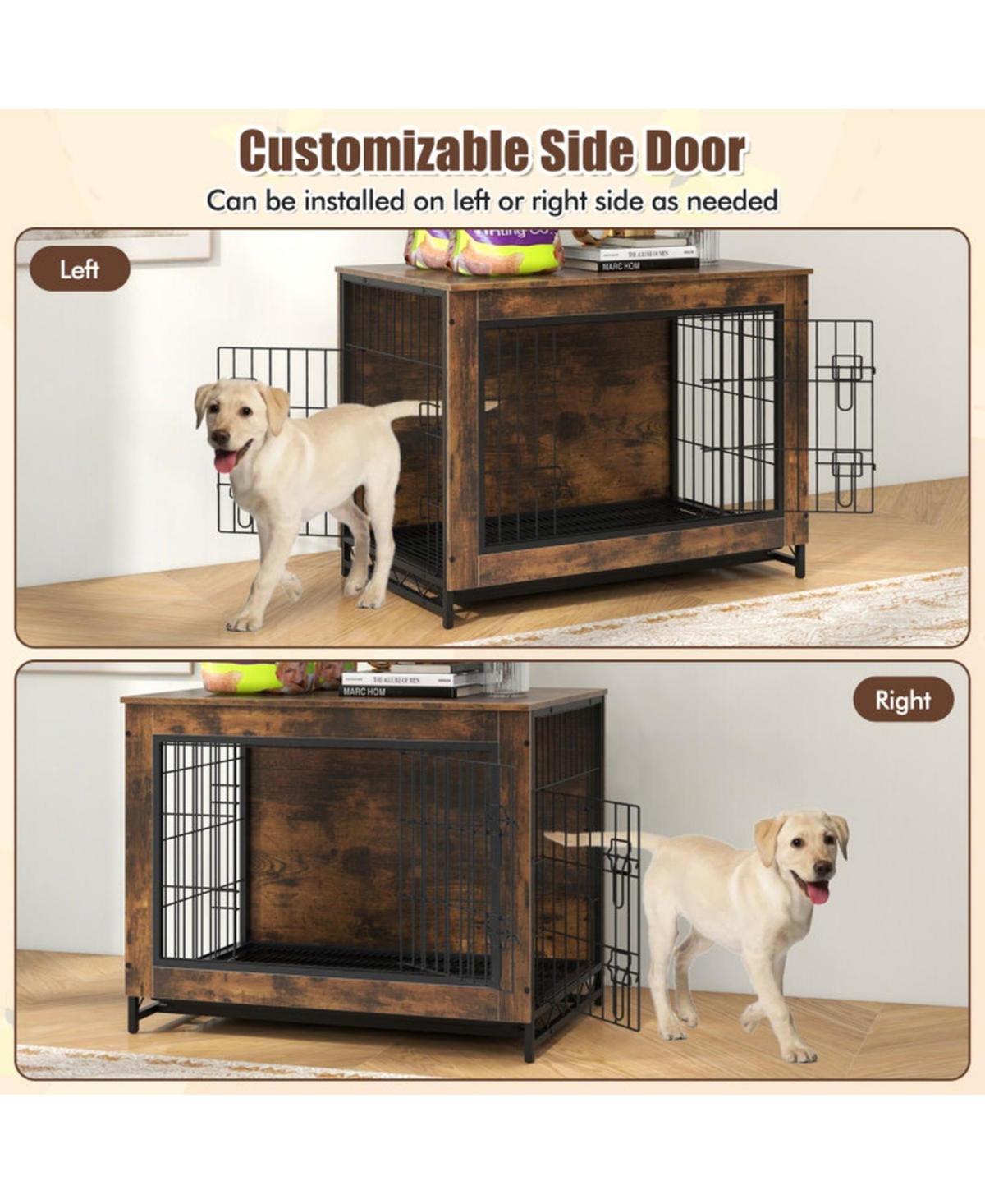 Sugift Dog Crate Furniture End Table with Double Lockable Doors and Removable Pull-Out Tray for Medium Dogs