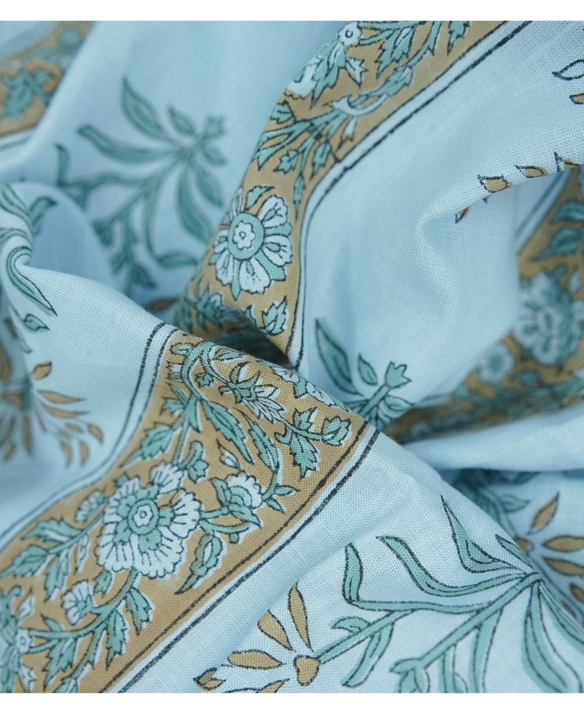 Fabdivine Handmade Noor Floral Block Print Linen Curtain