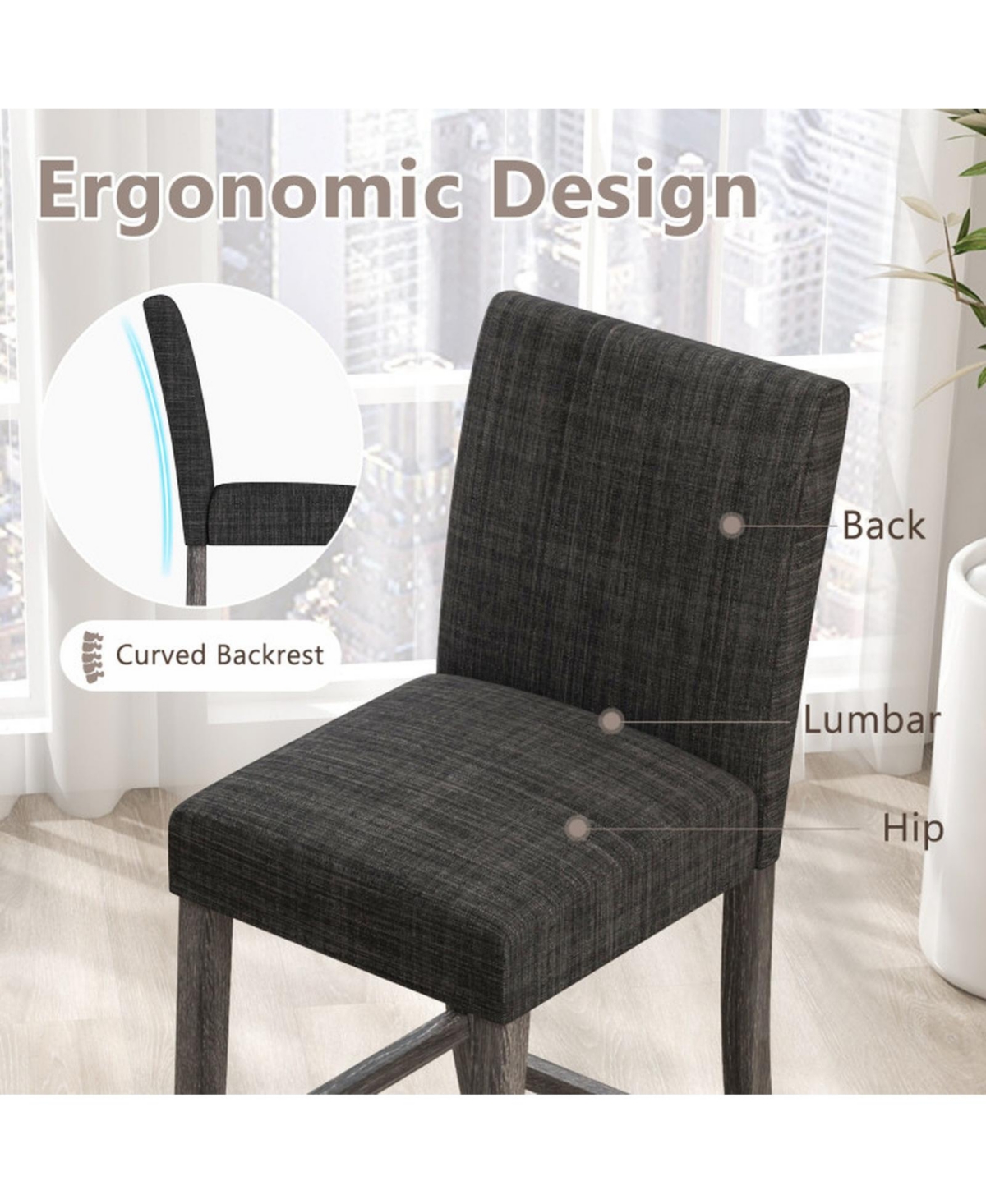 Sugift Counter Height Bar Stools Set of 2 with Backrest and Footrest