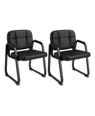 Office Reception Chairs Set of 2 Faux Leather Guest Chairs with Padded Armrests
