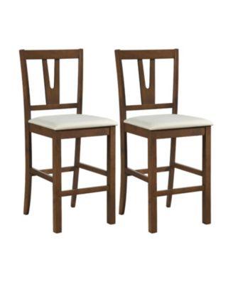 Counter Height Bar Stools Set of 2 with Contoured V-Back and Upholstered Cushioned Seat