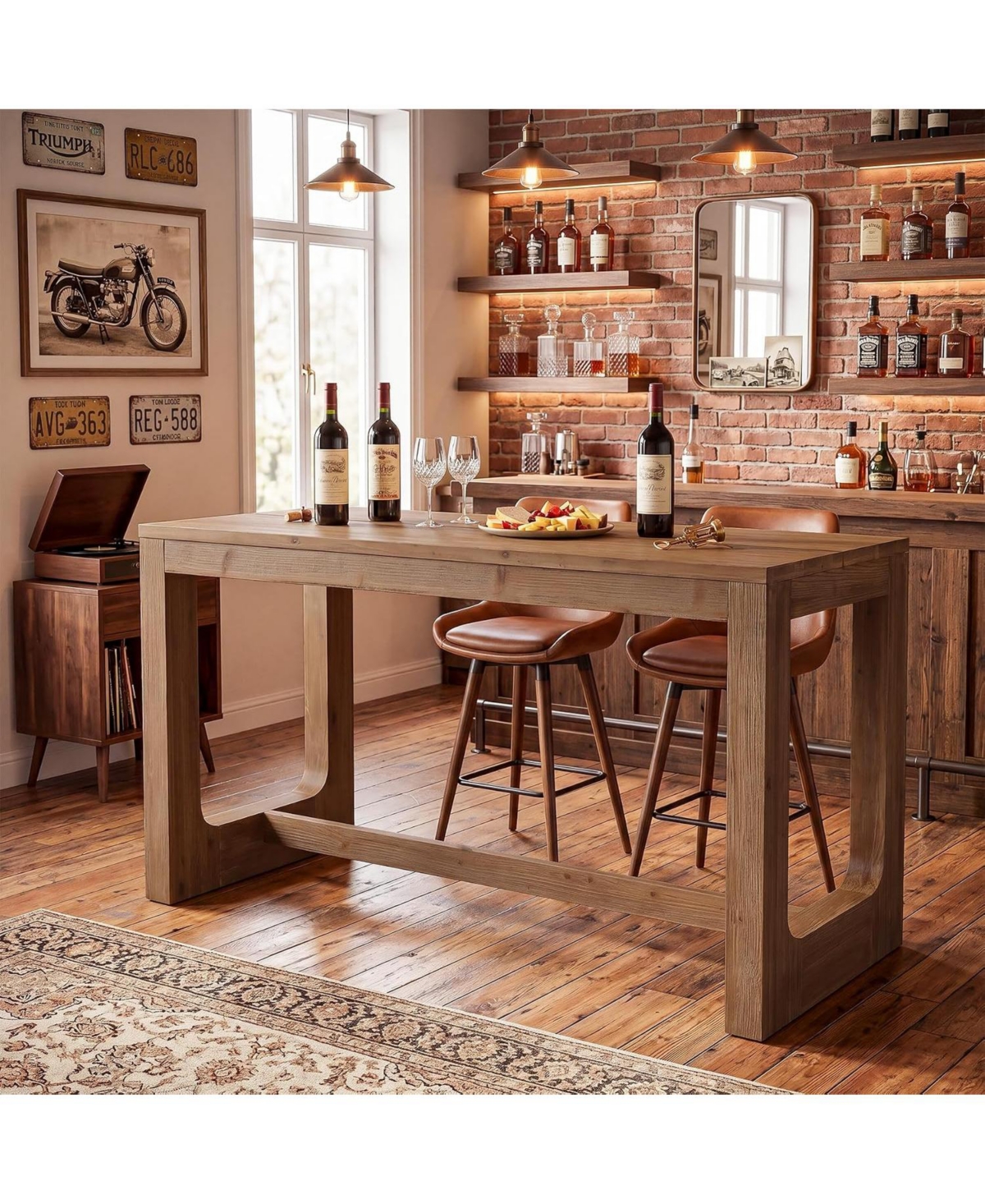 Tribesigns 63" Solid Wood Home Bar Table, Counter Height Table