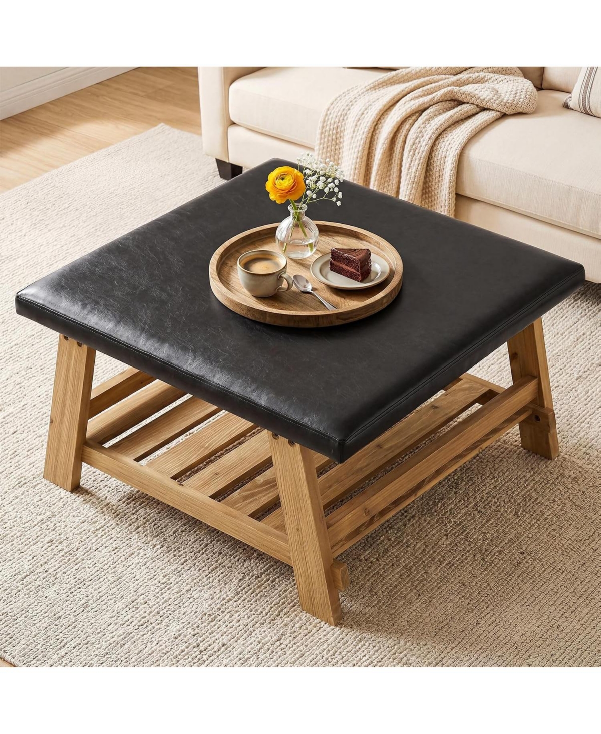Tribesigns 31.5" Square Ottoman Coffee Table with Shelf