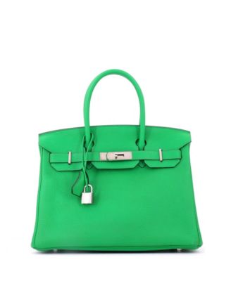 Pre-Owned Hermes Birkin 30 Handbag Green Clemence with Palladium Hardware