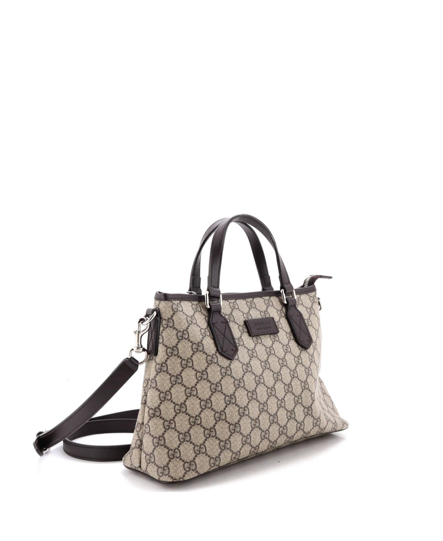 Small Convertible Zip Tote GG Coated Canvas with Leather