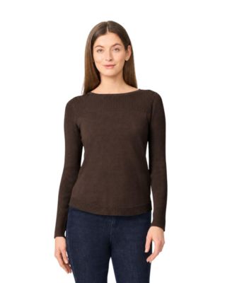Women's Fine-Gauge Knit Boat Neck Long-Sleeve Sweater