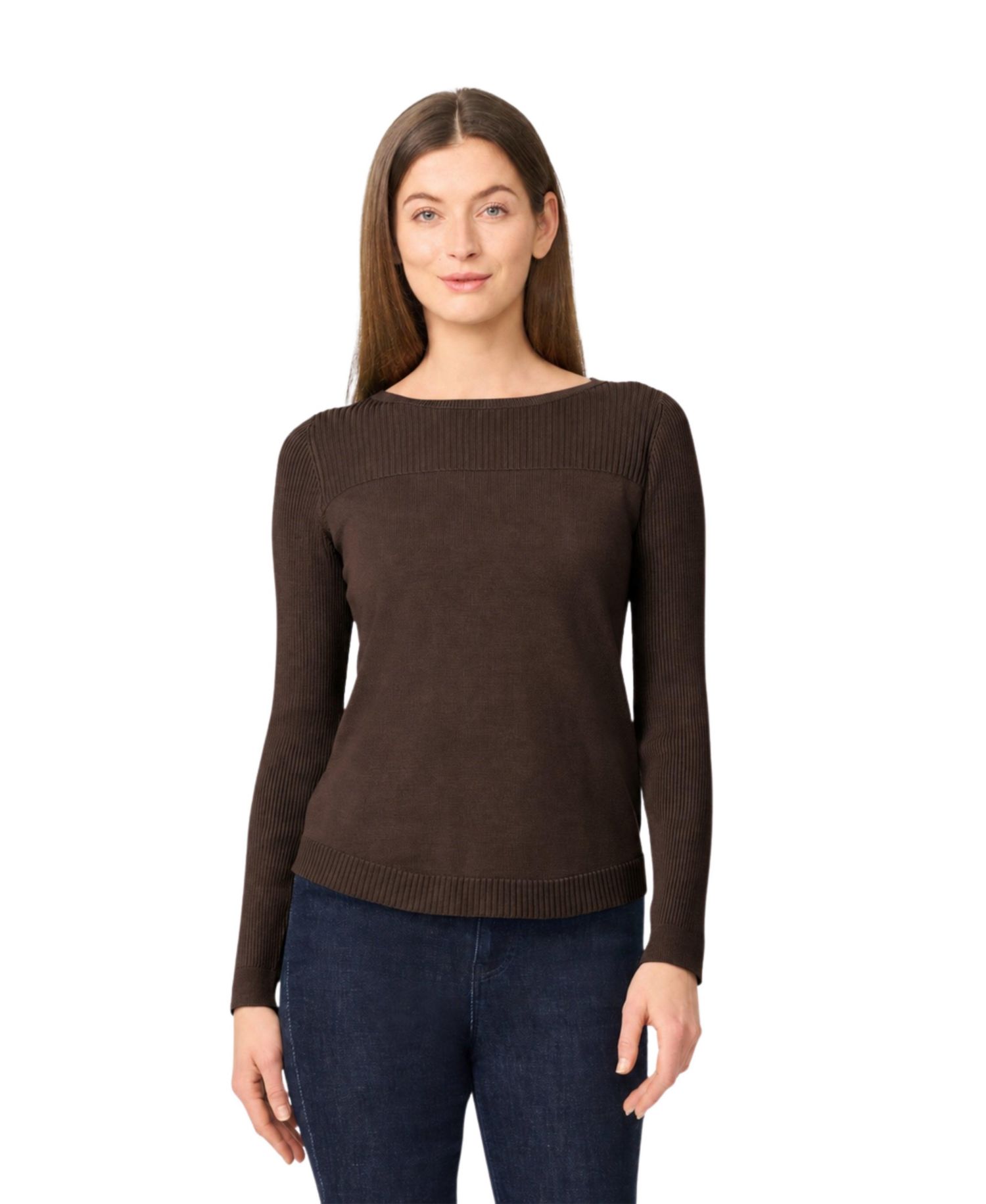 Women's Fine-Gauge Knit Boat Neck Long-Sleeve Sweater