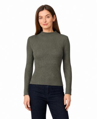 Women's Mock-Neck Long-Sleeve Rib-Knit Sweater