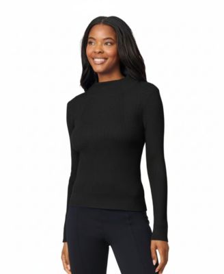 Women's Mock-Neck Long-Sleeve Rib-Knit Sweater