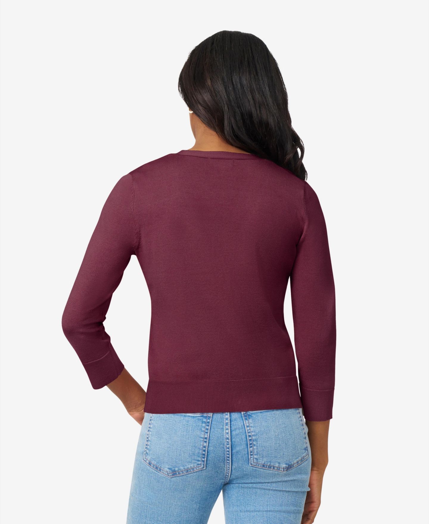 Женский кардиган Melissa Paige Petite V-Neck 3/4-Sleeve, цвет: Каберне красный — фото 7