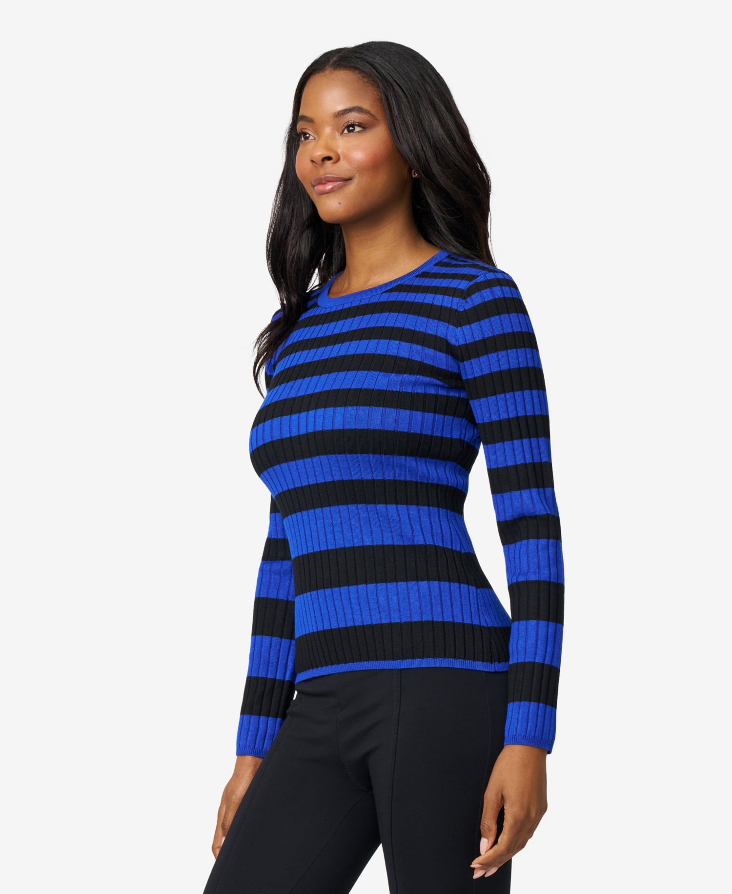 Women's Striped Ribbed Crewneck Sweater