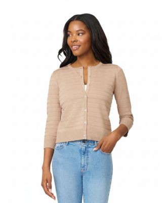 Women's Ottoman-Rib 3/4-Sleeve Crewneck Cardigan