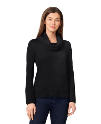 Women's Petite Chevron-Trimmed Cowl-Neck Sweater