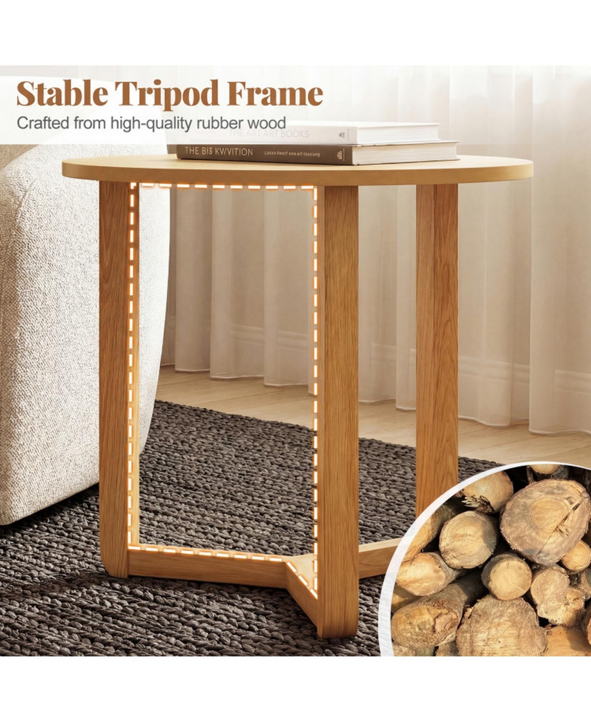 Sugift Round Nesting Coffee Table Set of 2 with Thickened Wood Tops and Tripod Legs