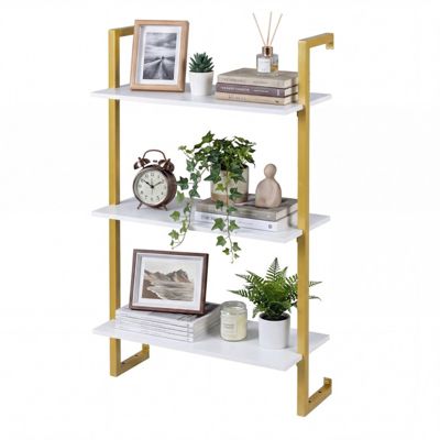 3-Tier Floating Wall Shelf with Metal Frame for Kitchen Bathroom and Home Office