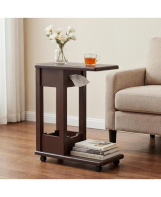 C-Shaped Side Table for Couch,Rolling Sofa End Table,2-Tier