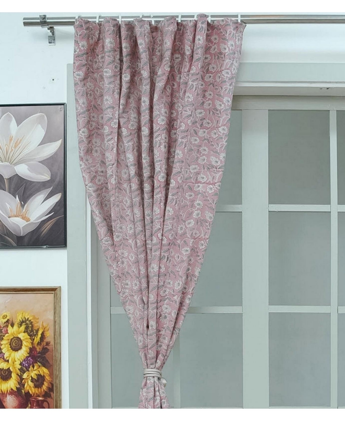 Fabdivine Haridwar Floral Block Print Viscose Linen Curtain