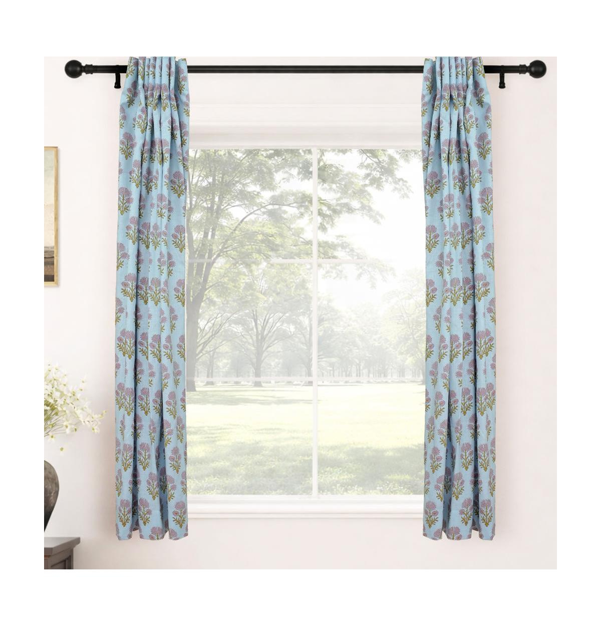 Fabdivine Juhi Boho Handmade Floral Block Print Linen Curtains