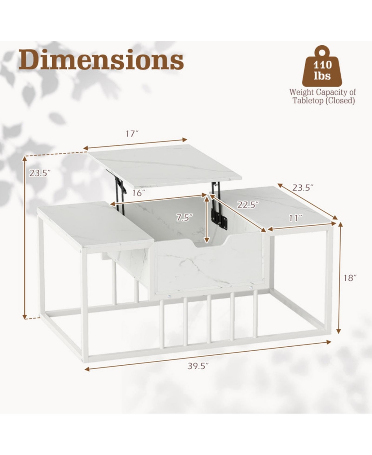 Sugift Lift Top Coffee Table with Hidden Storage Compartment and Gas Strut Raised Tabletop