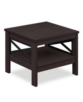 2-Tier Square Side Table with Farmhouse X-Frame Legs and Bottom Storage Shelf