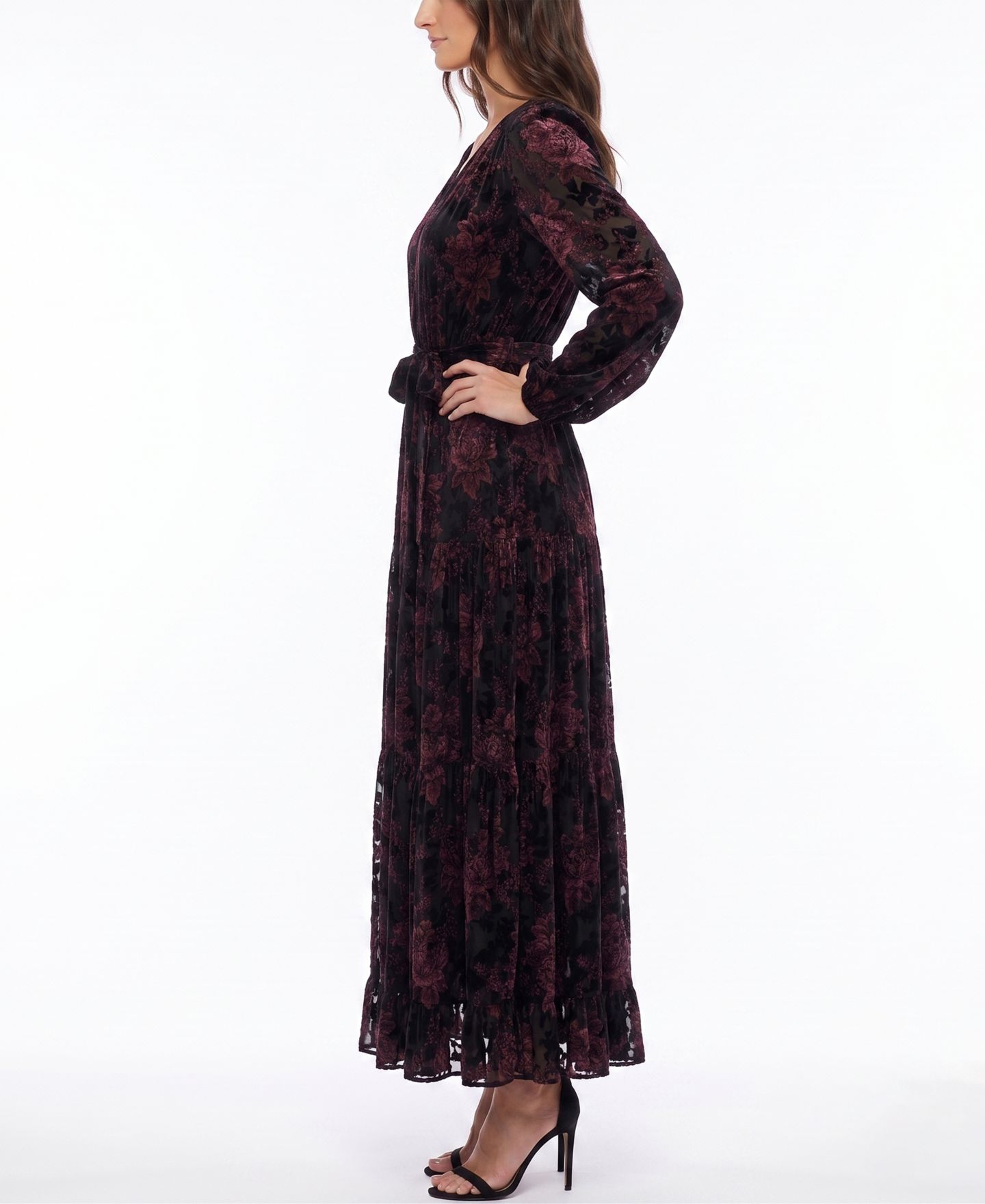 Женское платье Taylor Floral-Print Puff-Sleeve Fit & Flare, цвет: Чёрный розовый — фото 2