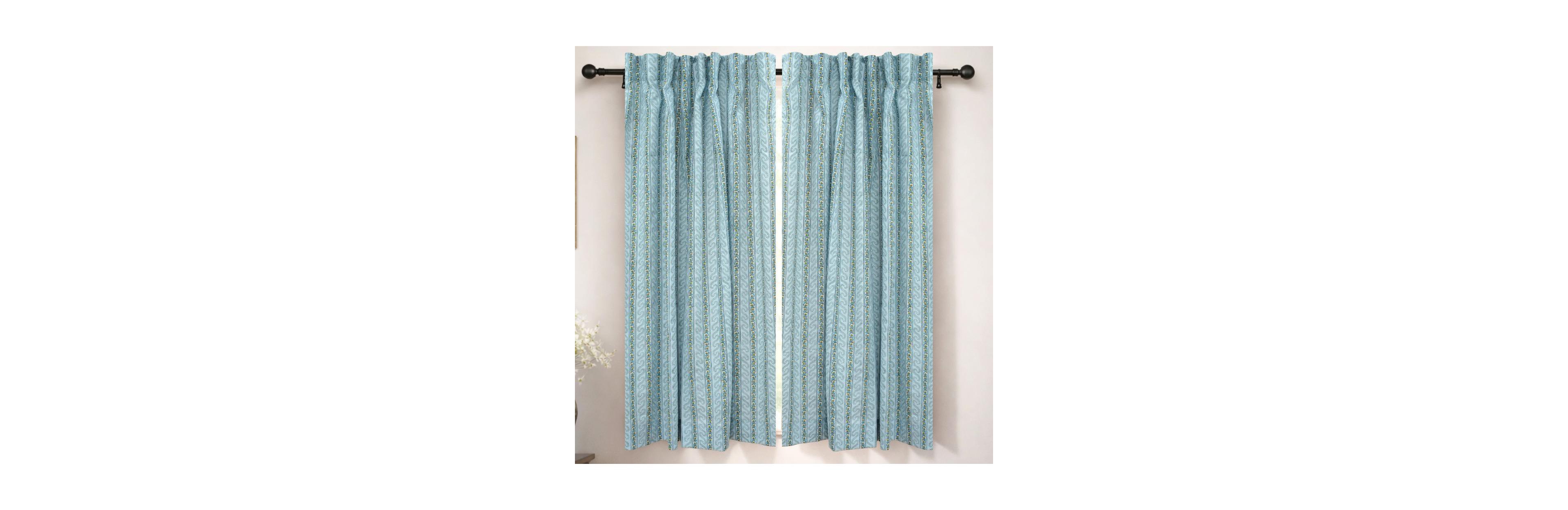 Fabdivine Natural Floral Block Printed Viscose Colored Linen Ring Curtain Panel