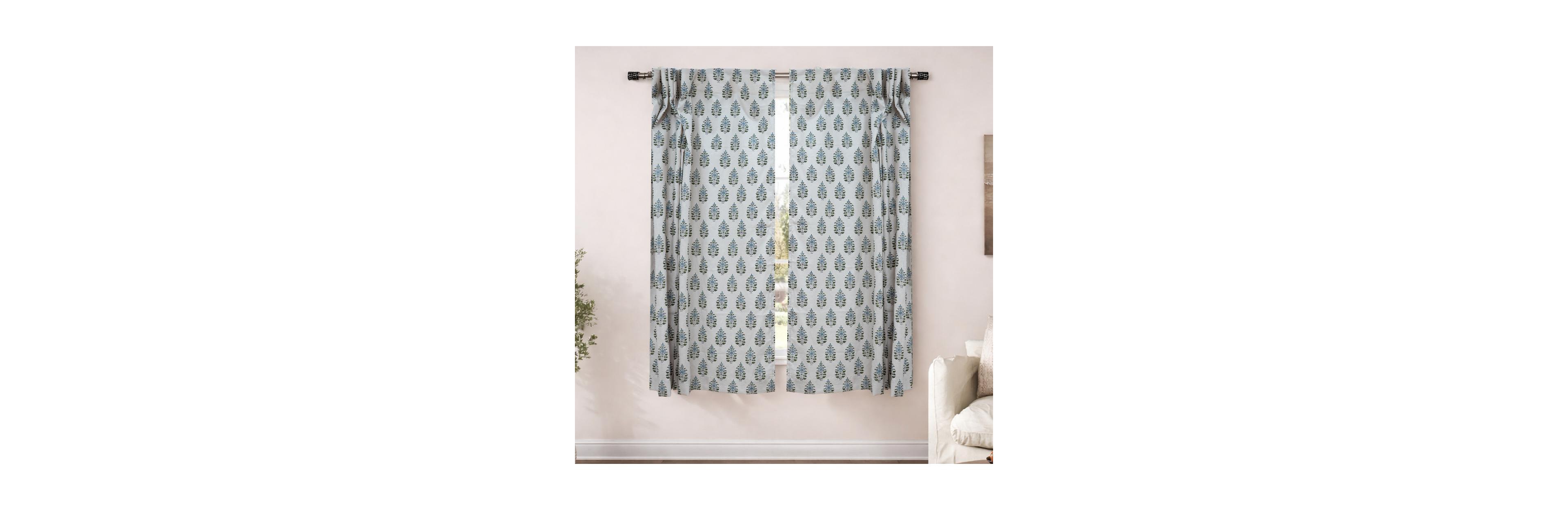 Fabdivine Floral Block Print Linen Curtain Handmade Boho Window Panel