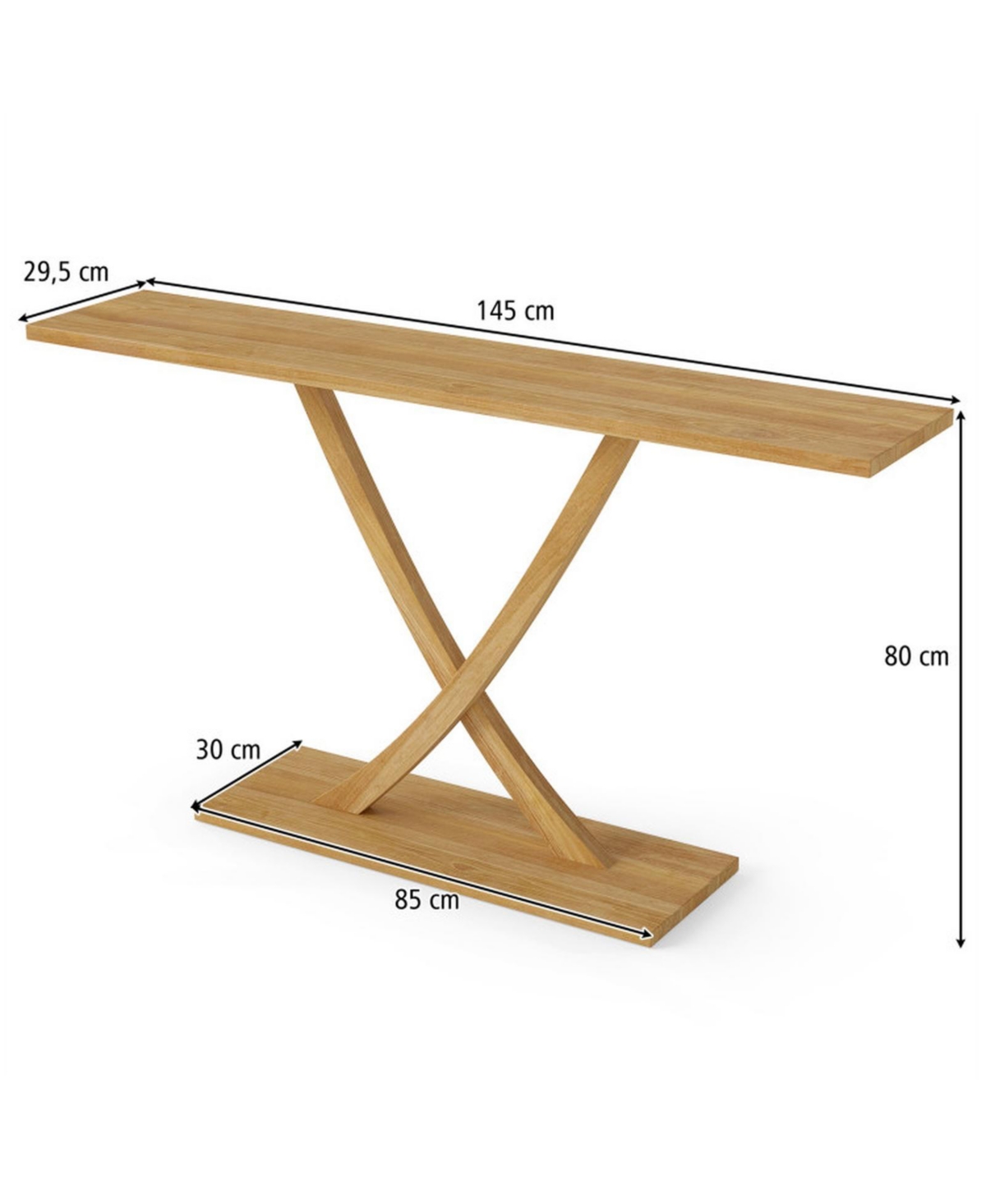 Sugift 57 Inches Solid Teak Wood Console Table with Geometric Open Frame for Entryway