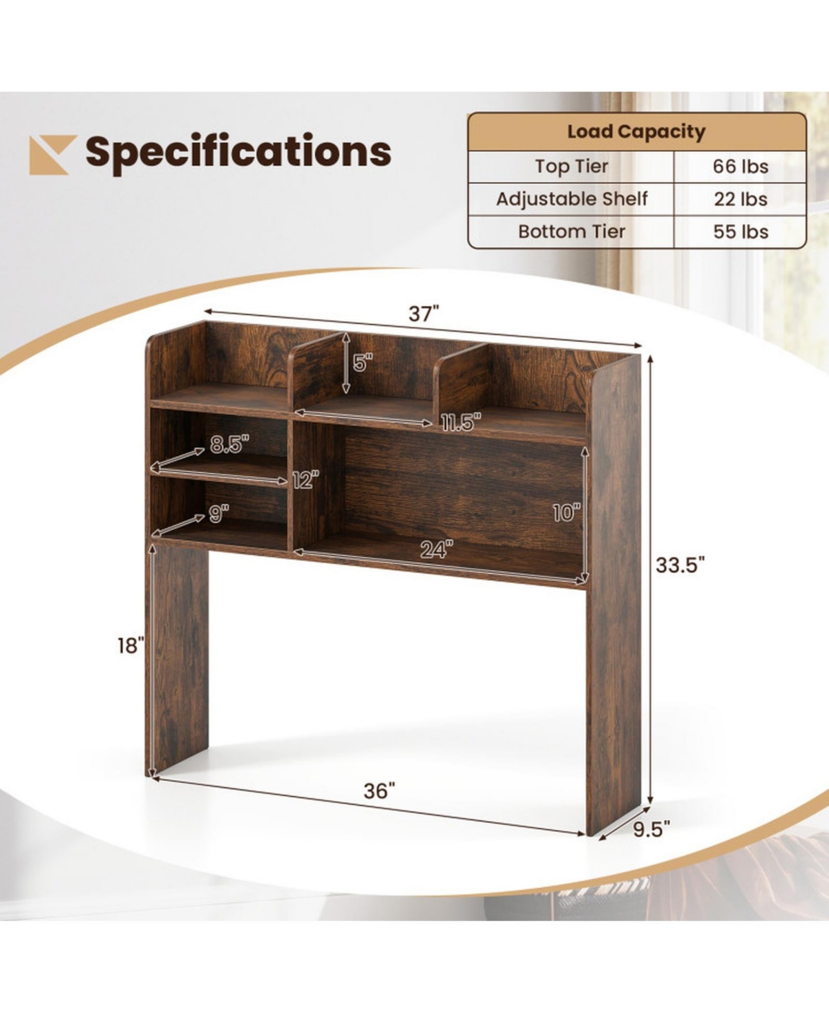 Sugift Desktop Bookshelf Countertop Storage Hutch with 6 Shelves Fits Monitors up to 32 Inches