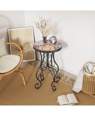 French Country Ceramic Tile Top Outdoor Side Table