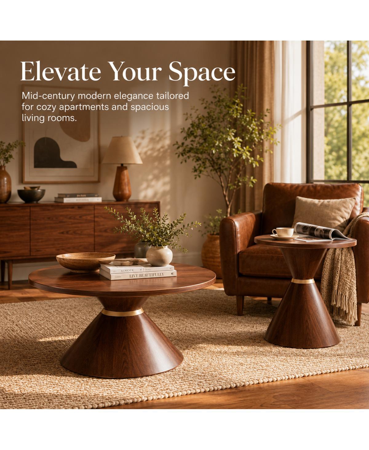 Streamdale Furniture 2-Piece Round Coffee Table Set, Texture and Metal Base