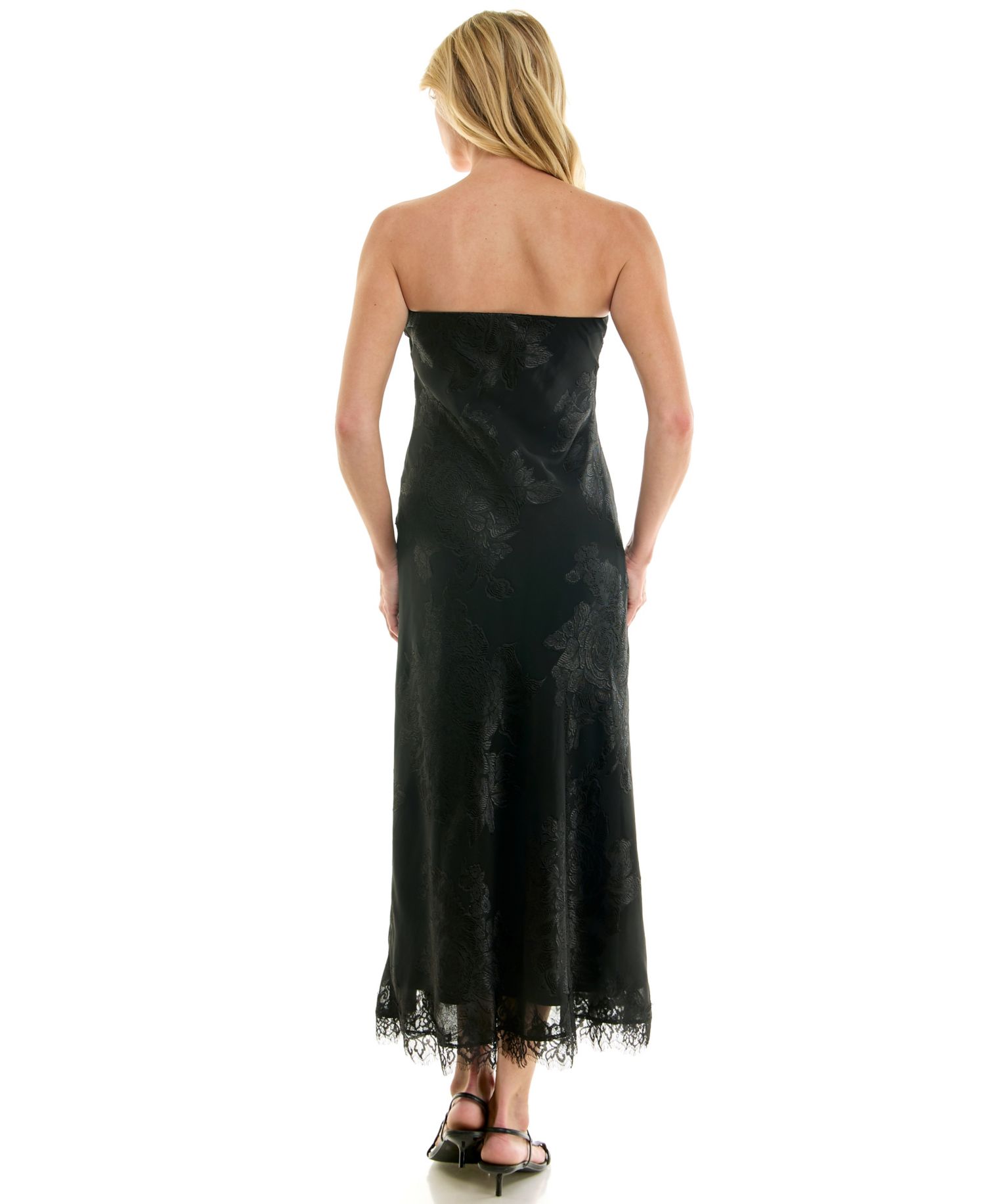 Juniors' Strapless Midi Lace-Trim Dress