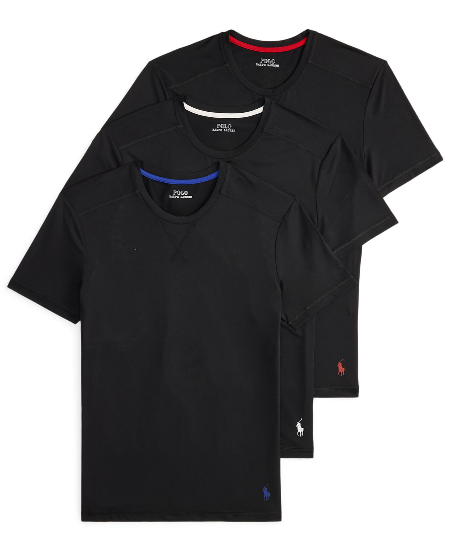 Мужские топы Polo Ralph Lauren Performance Sport Crewneck Undershirt, 3-Pack, цвет: Чёрный — фото 1