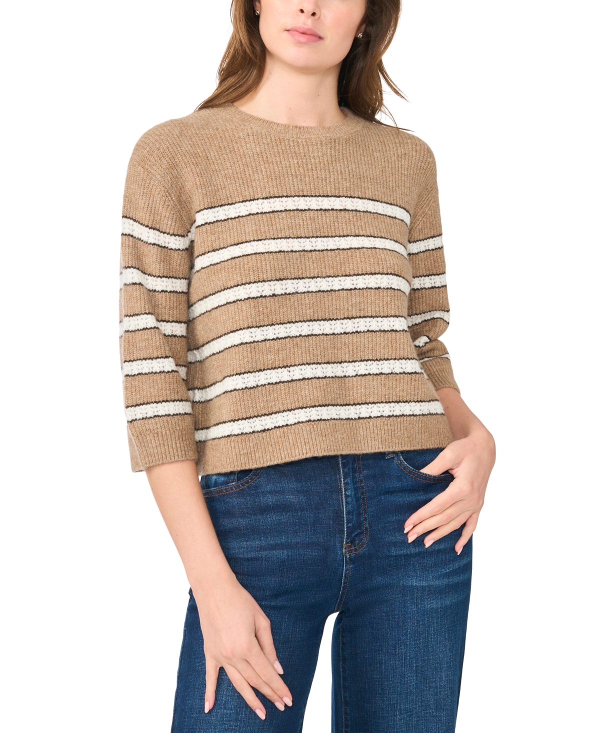 Cece Stripe Pointelle Stitch Sweater In Animal Print