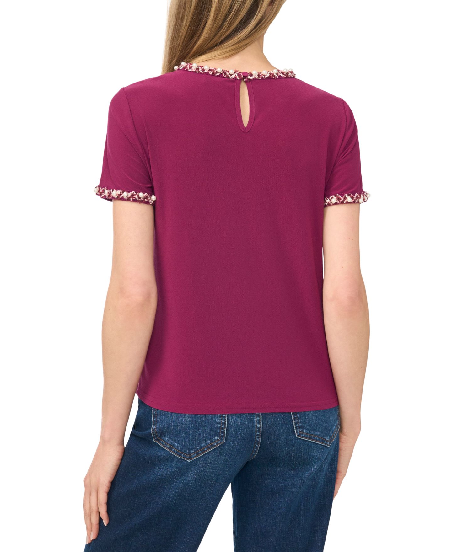 Женский топ CeCe Embellished Short-Sleeve Top, цвет: Глубокий шелковичный — фото 3