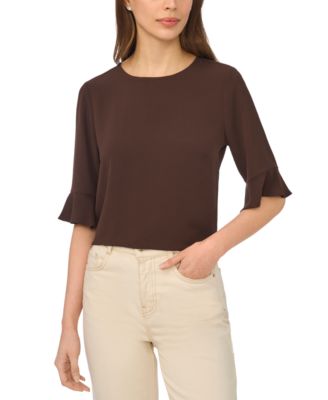 Women's Crewneck 3/4-Sleeve Ruffled Cuff Blouse