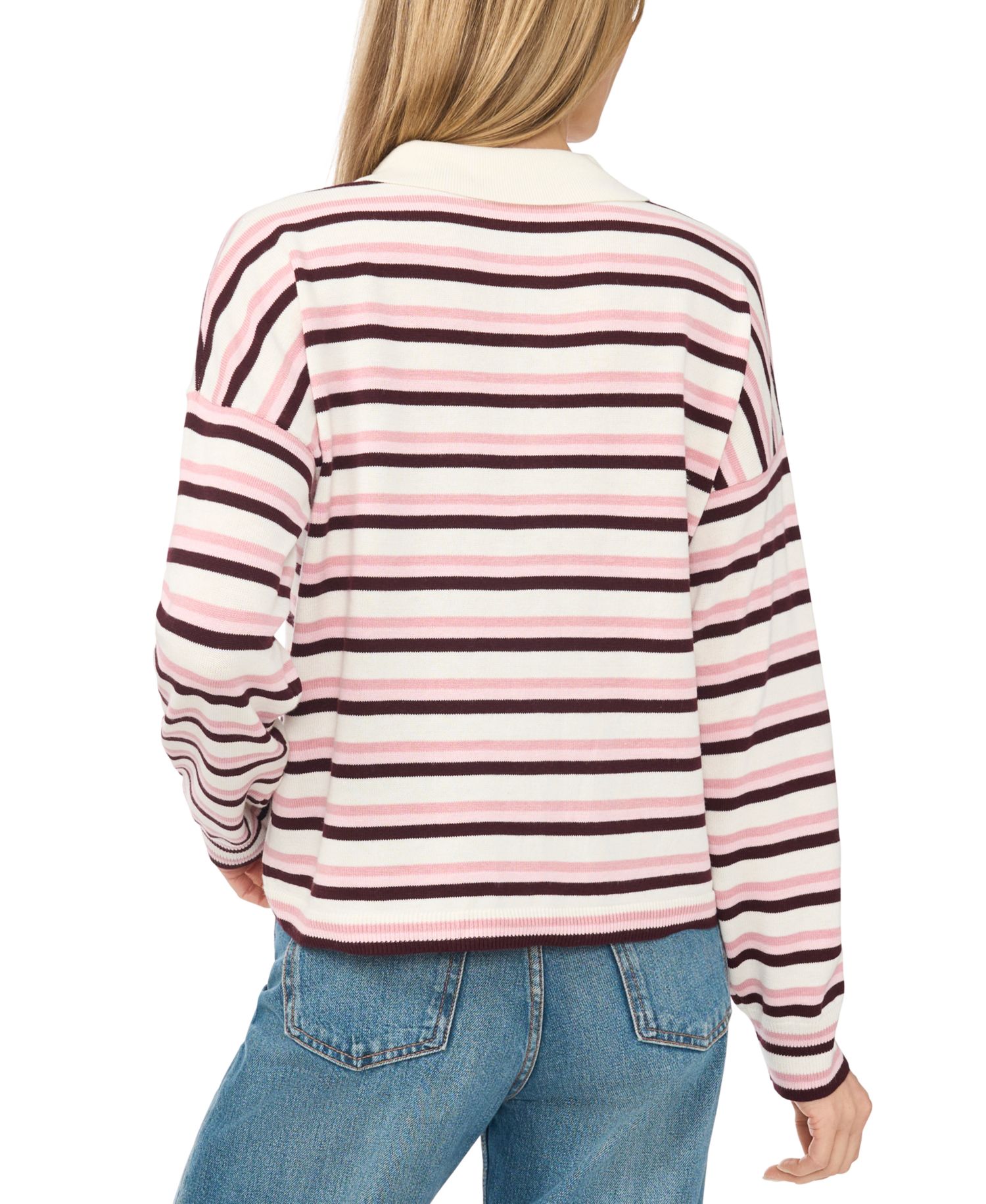 Women's Striped Polo Long-Sleeve Sweater
