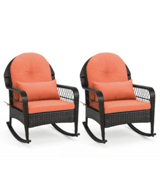2 Piece Outdoor Wicker Rocking Chair 400 LBS Rocker Chair with Anti-Tip Stoppers