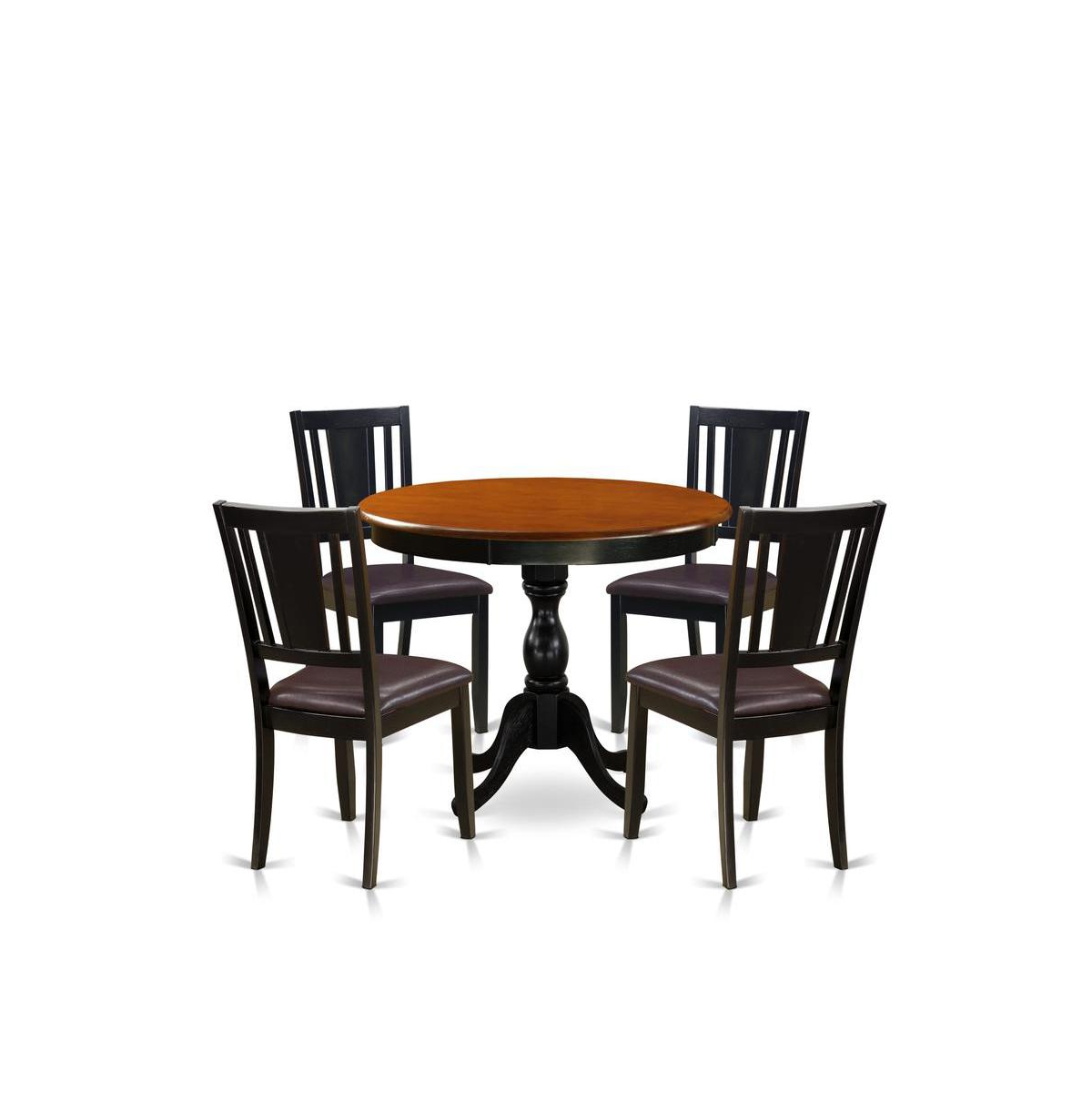 East West Furniture Dining Room Set Includes a Wooden Kitchen Table and 4 Faux Leather Dining Chairs with Panel Back - Multi-color