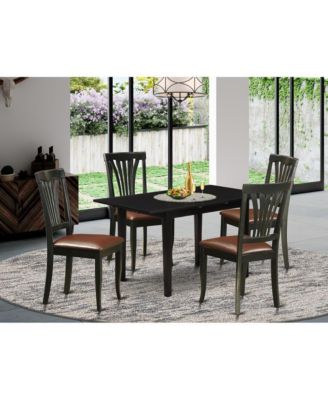 NOAV5-BLK-LC 5-Pc Dining Room Table Set 4 Wooden Dining Chairs with Slatted Back and a Faux Leather Seat and Mid Century