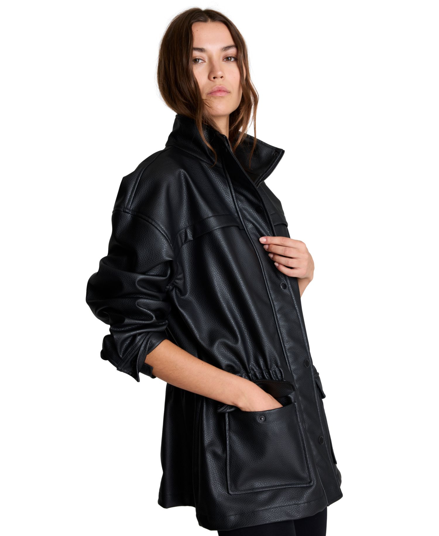 Women's Faux-Leather Cinched-Waist Anorak