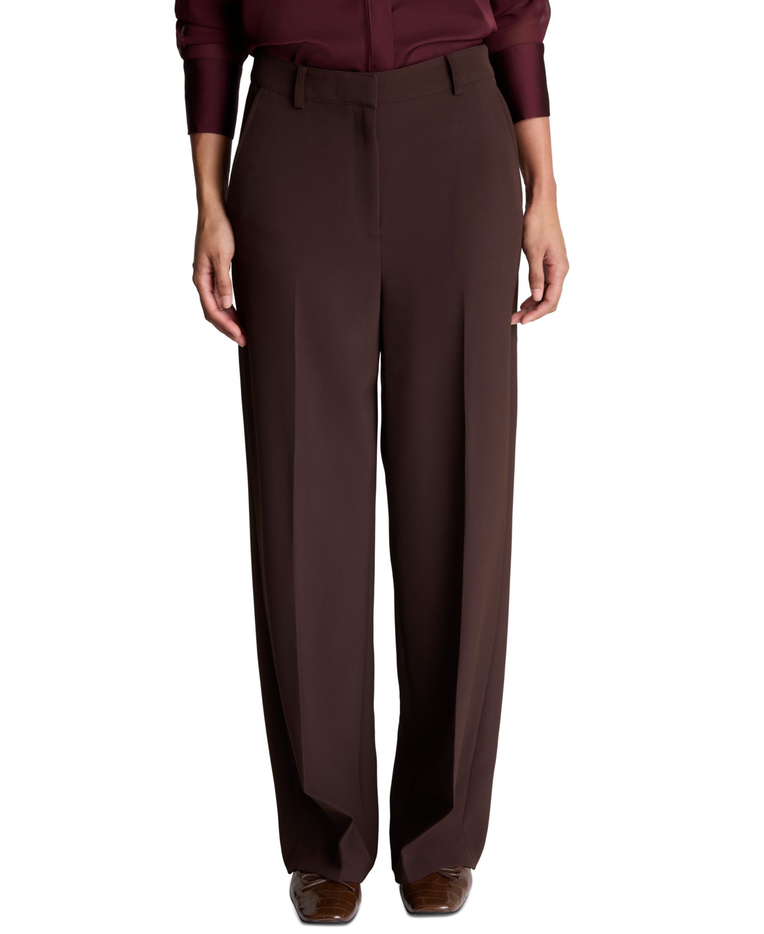 Women's Fly Front High Rise Slash Pocket Wide Leg
