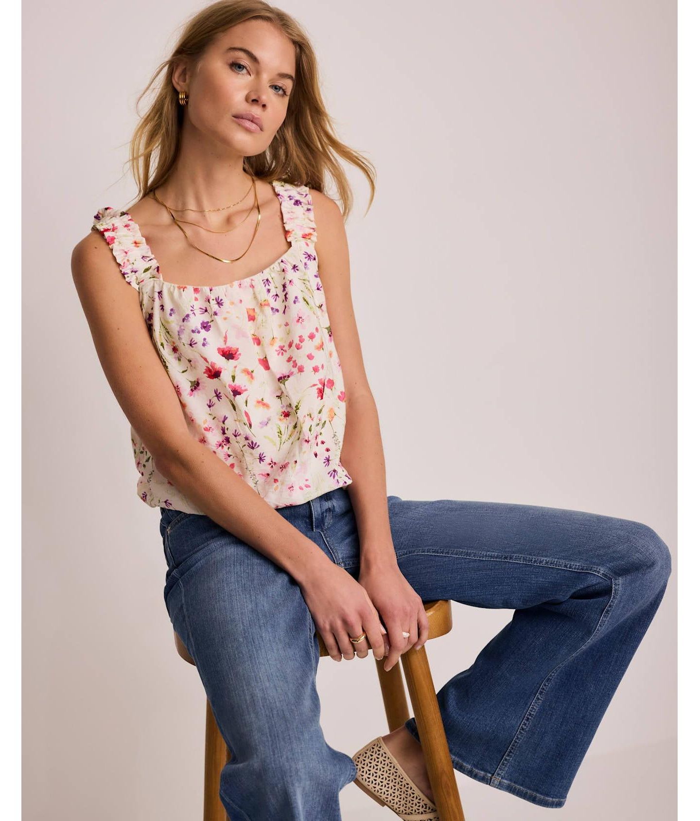 Женский топ Mint Velvet Sleeveless Square Neck Floral-Print, цвет: Розовый — фото 5