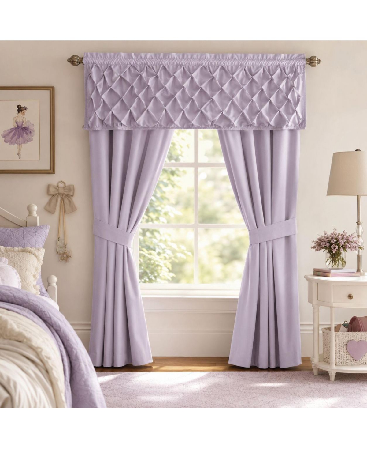 Kate Aurora Alcove Complete Lavender Window in a Bag Curtain Panels And Valance Set