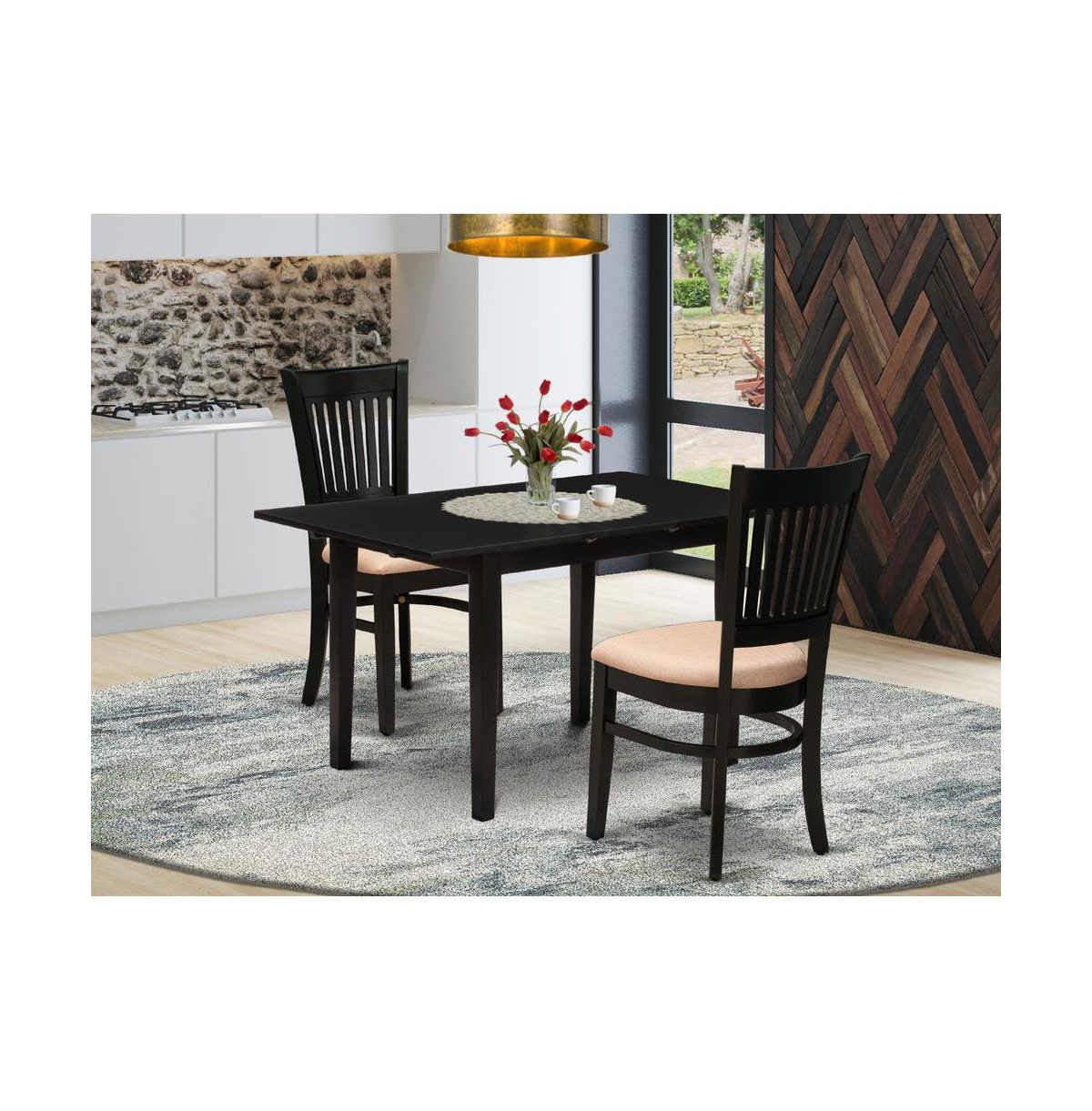East West Furniture Dining Table- Dining Chairs, NFVA3-blk-c