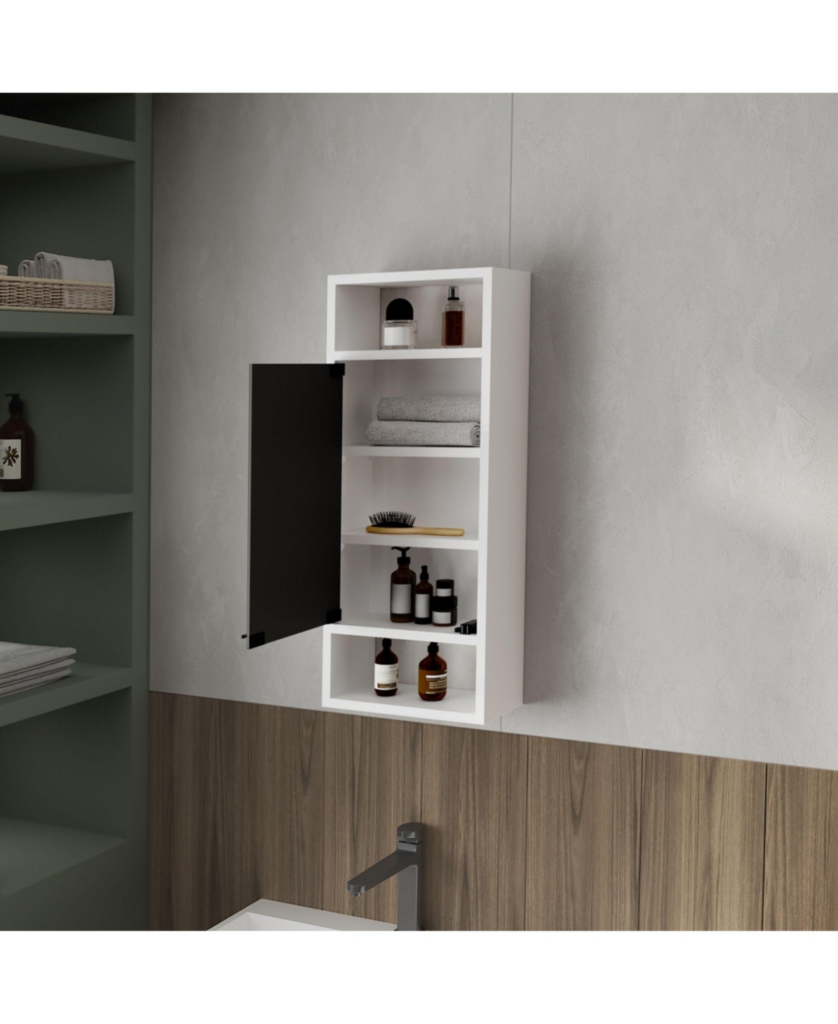 Fm Furniture Pine Like Medicine Cabinet with Mirrored Door and Open Storage