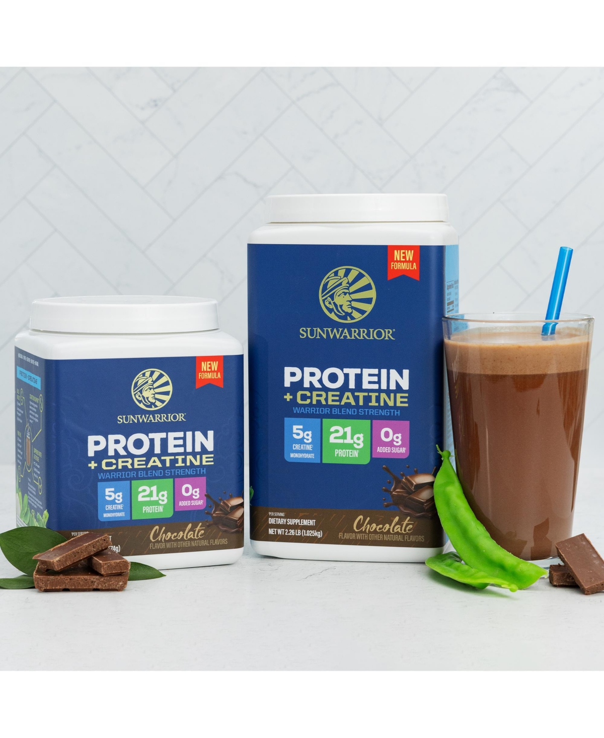 Sunwarrior Warrior Blend Protein Powder with Creatine, Chocolate, 25 Servings