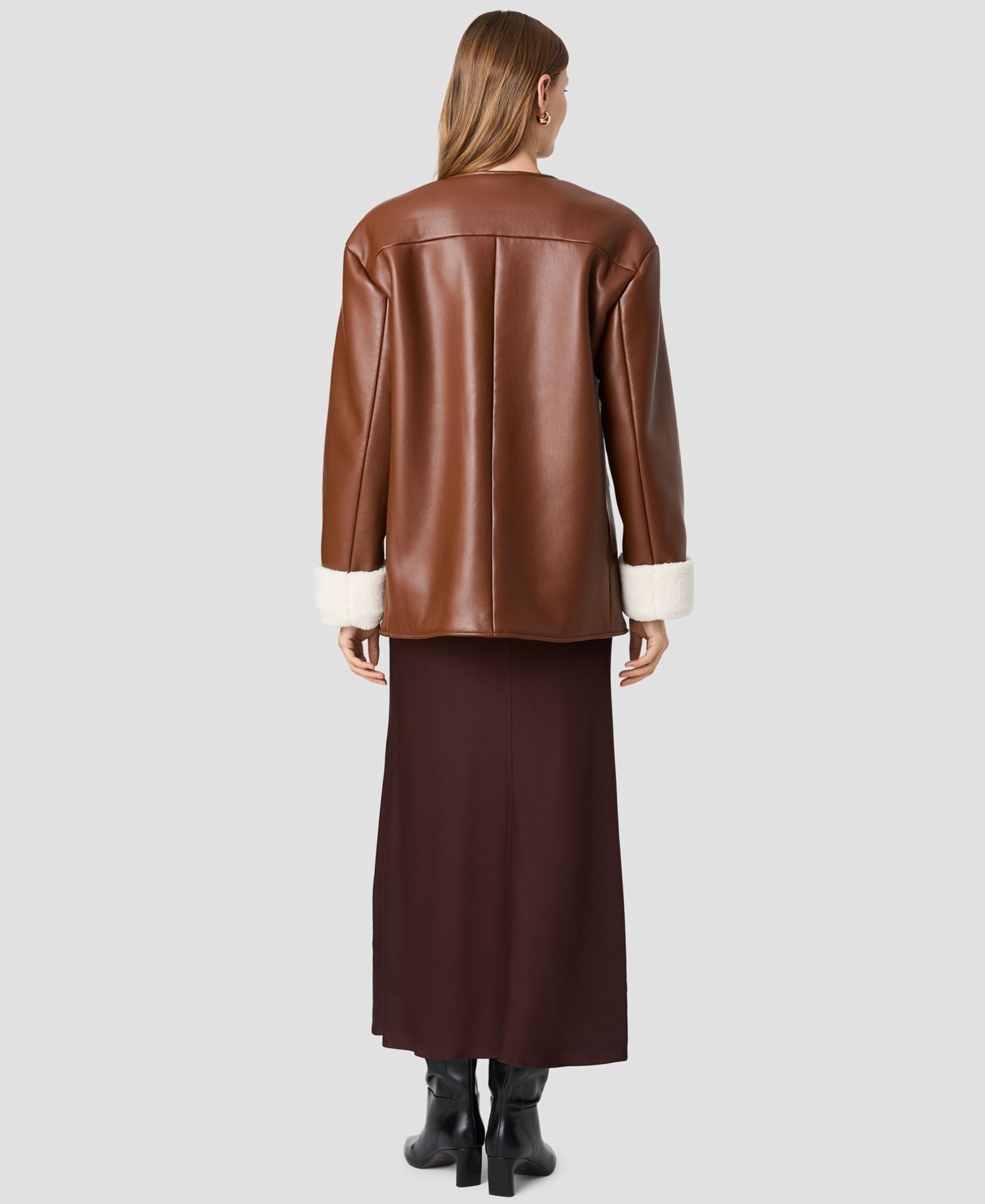 Women's Porto Faux Leather Sherpa-Lined Long-Sleeve Coat