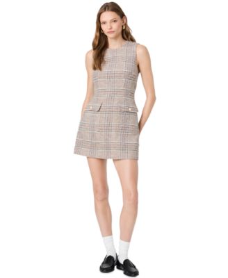Women's Sutton Plaid Jewel Neck Sleeveless Mini Dress
